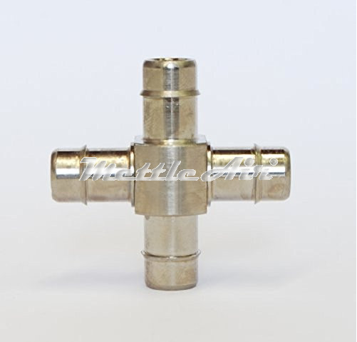 Raccord en croix en laiton pour tuyau de 3/8 po (diamètre intérieur) - Nickelé, conception à cannelure simple
