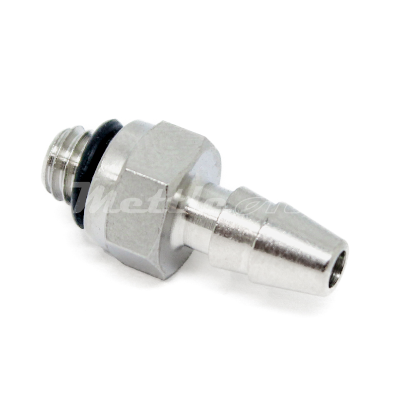 Brass Straight Male 0.17" Hose ID Barb - 10-32 UNF Male Nickel Plated, Double Barb Design