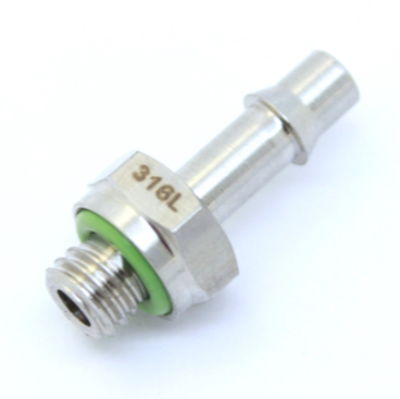 SS 316L Straight 1/8" ID Hose Single Barb x 10-32UNF Male