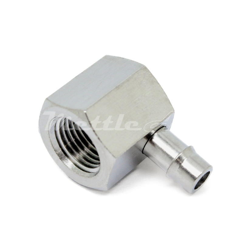 Nickel-Plated Brass 90° Female Elbow 3/16" Hose ID Barb - 1/8" NPT Female, Single Barb Design