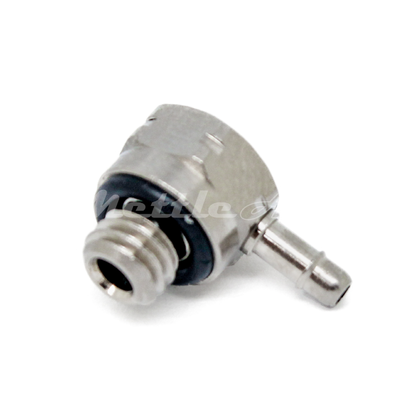 Brass 90° Male Elbow 1/16" Hose ID Barb - M5 x 0.8 Male Nickel Plated, Single Barb Design