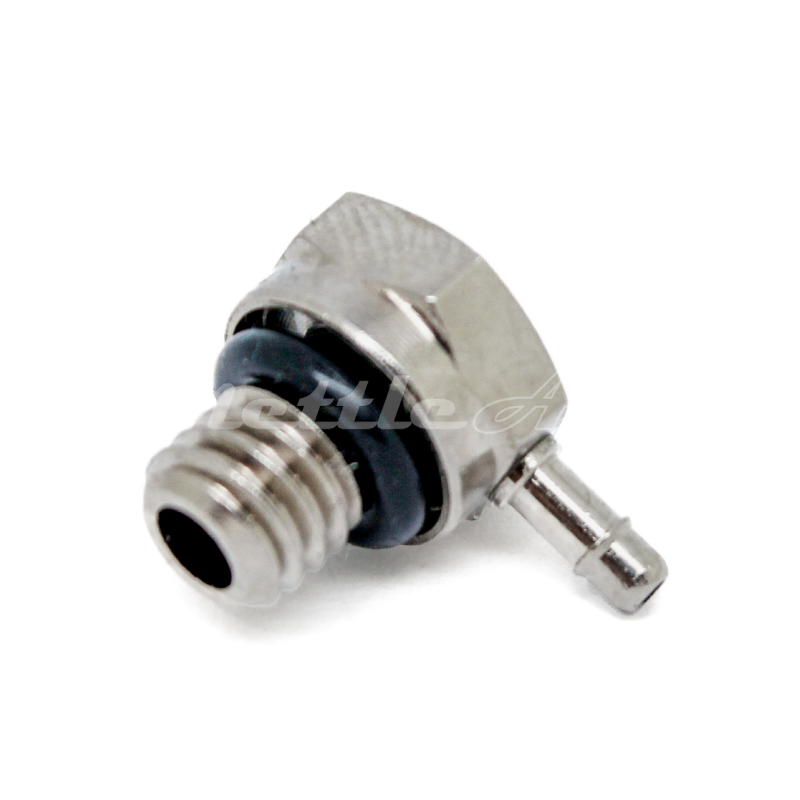 Brass 90° Male Elbow 1/16" Hose ID Barb - M6 x 1.0 Male Nickel Plated, Single Barb Design