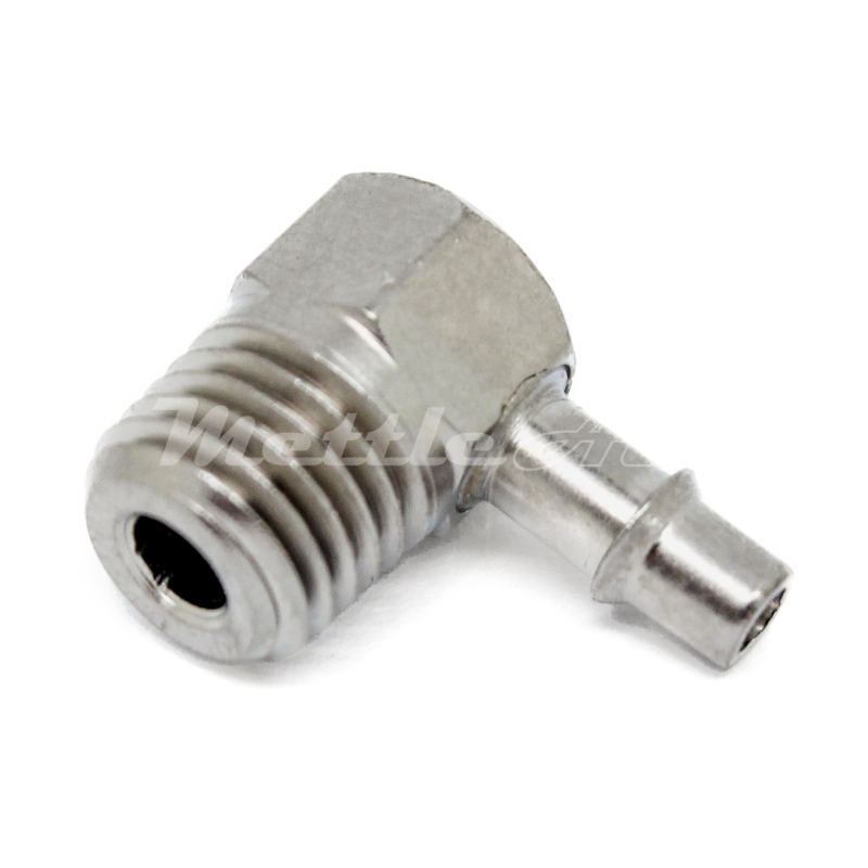 Brass 90° Male Elbow 1/8" Hose ID Barb - 1/16" NPT Male Nickel Plated, Single Barb Design