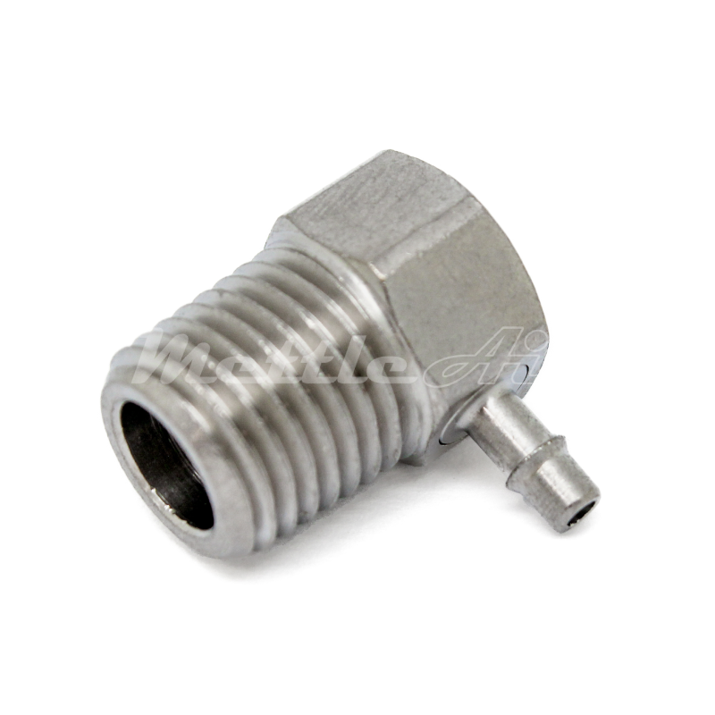 Brass 90° Male Elbow 1/8" Hose ID Barb - 1/4" NPT Male Nickel Plated, Single Barb Design