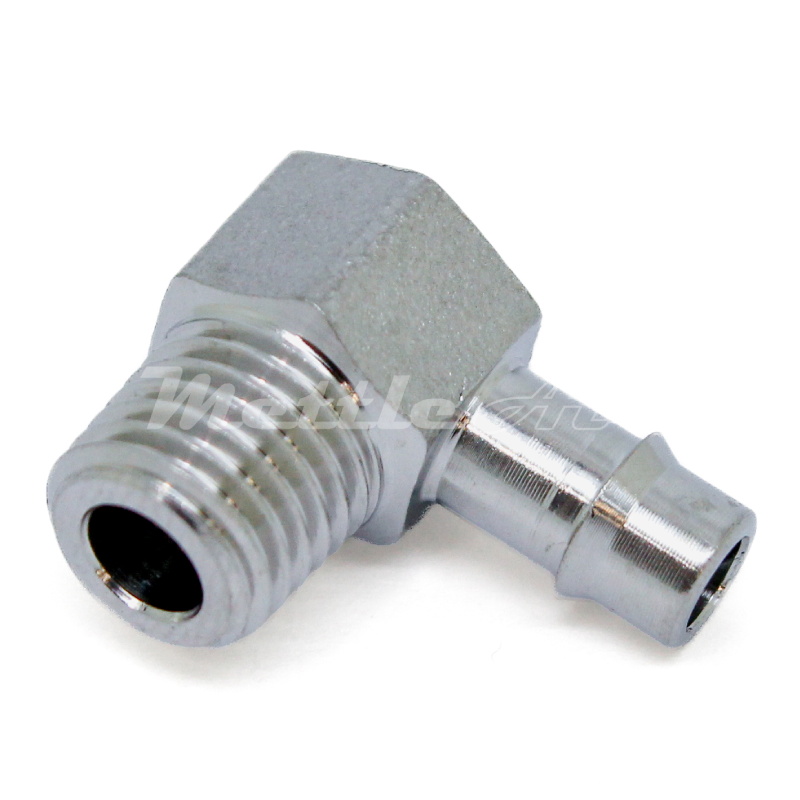Stainless Steel 316L 90° Male Elbow 0.17" Hose ID Barb - 1/16" NPT Male, Single Barb Design