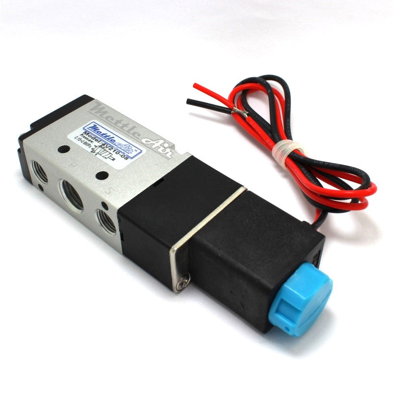 5 Ports 4 Way 2 Position Valve 1/4" NPT (Exh. 1/8") Wire Leads Single Solenoid DC 12V