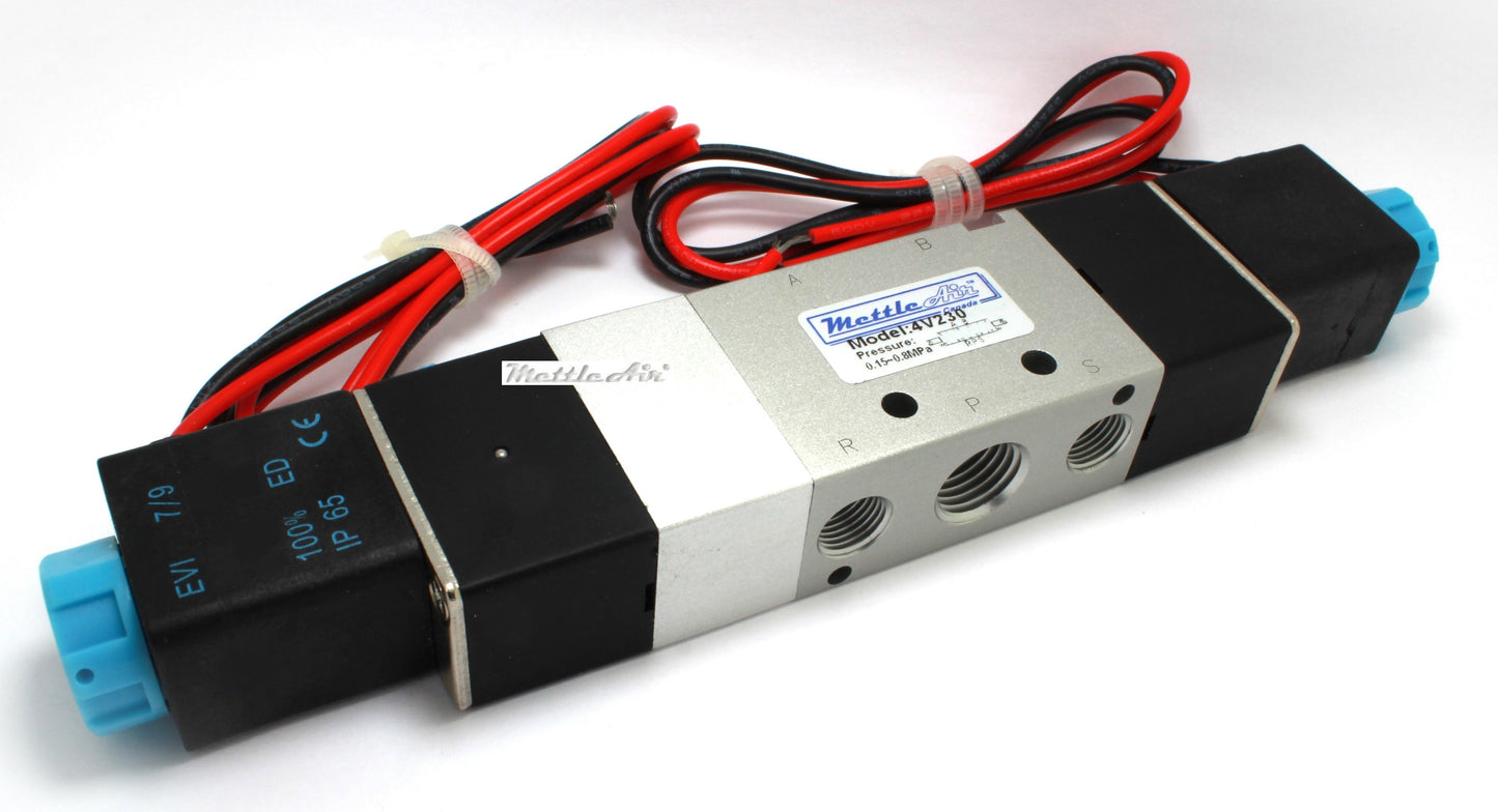 5 Ports 4 Way 3 Position CLOSED Center Valve 1/4" NPT (Exh. 1/8") Wire Leads Double Solenoid AC 24V