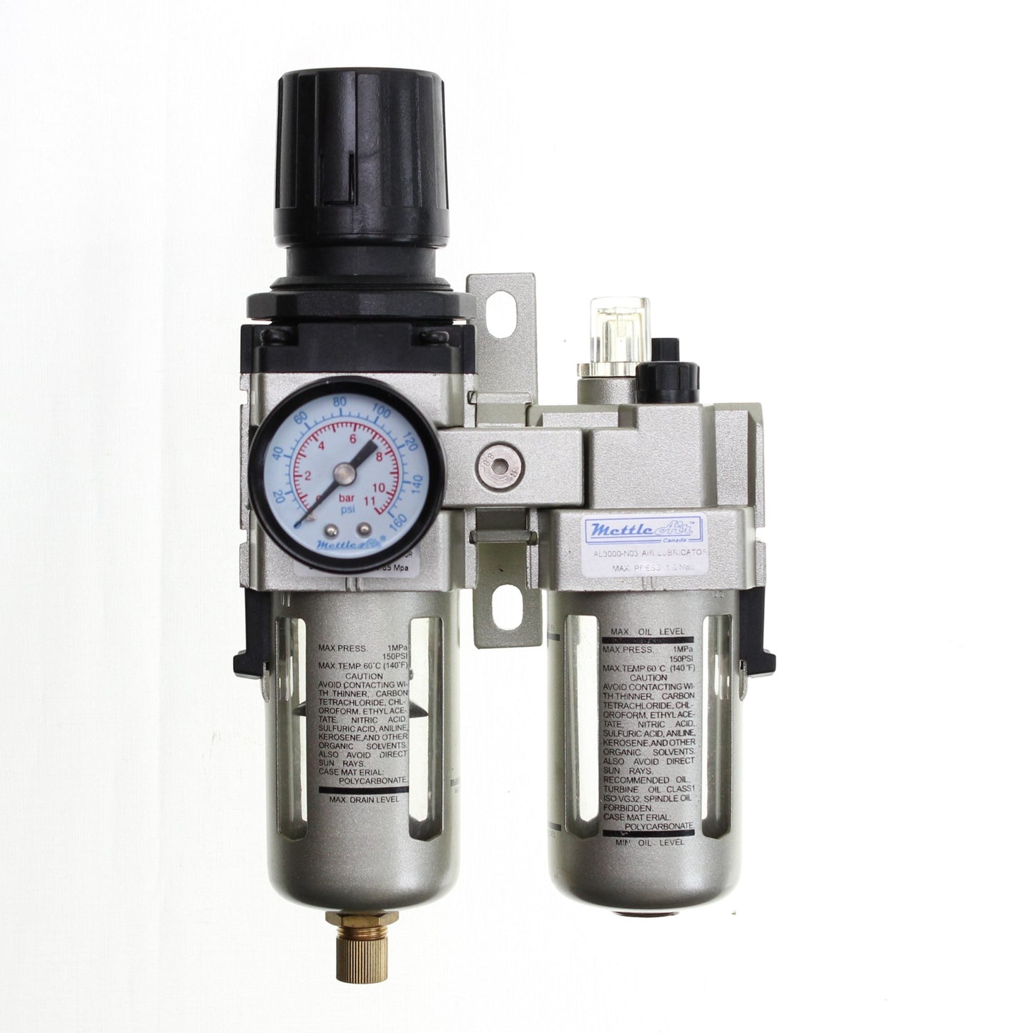Filter/Regulator+Lubricator 1/8" NPT Auto Drain, 500 L/min c/w Bracket & Gauge