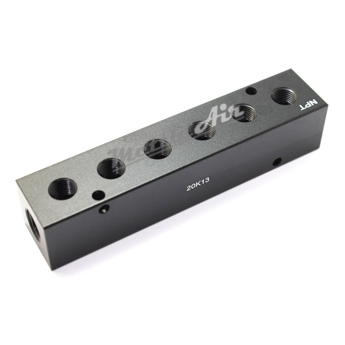 Collecteur 2 x 1/4" NPT ENTRÉE - 6 x 1/4" NPT SORTIE LARGE (1,5" centre à centre) Ports de sortie à 90°