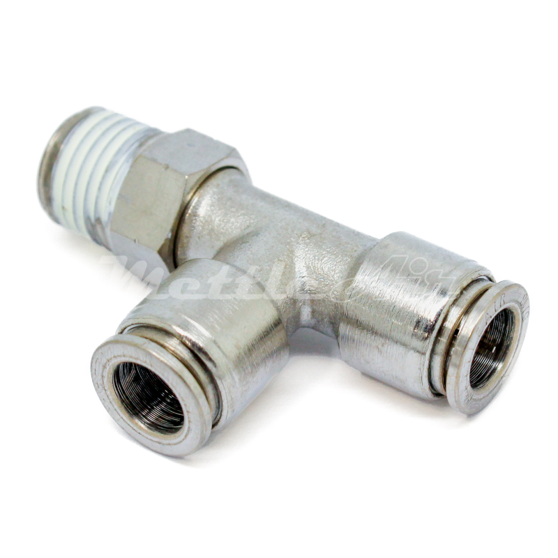 Nickel-Plated Brass Push to Connect Male Branch Tee 8 mm OD - 1/4" NPT