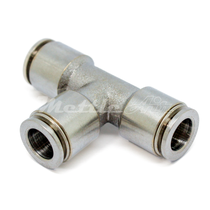 Nickel-Plated Brass Tee Union Push to Connect Fitting 8 mm OD - 5/16" OD