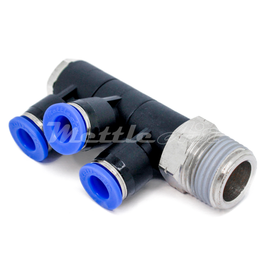 Push to Connect Male 360° Swivel Triple Banjo 3/8" OD - 1/4" NPT