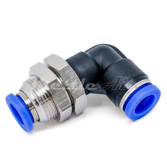Push to Connect 90° Elbow Bulkhead Union 1/8" OD - 1/8" OD