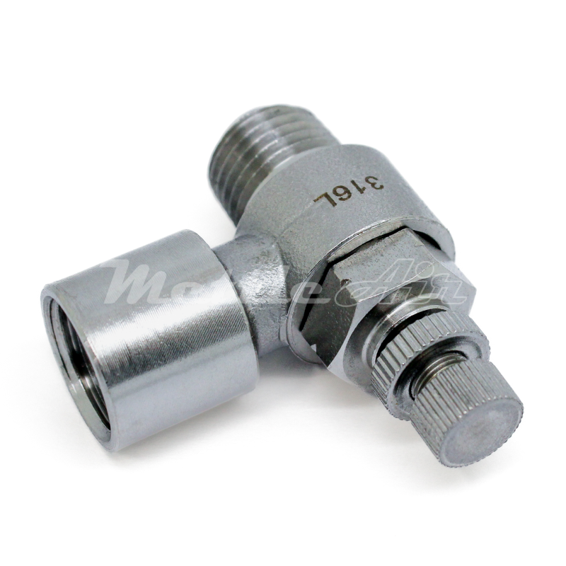 316L Stainless Steel Elbow Speed Control Male-Female, METER OUT, 1/4"MBSPP-1/4"FBSPP