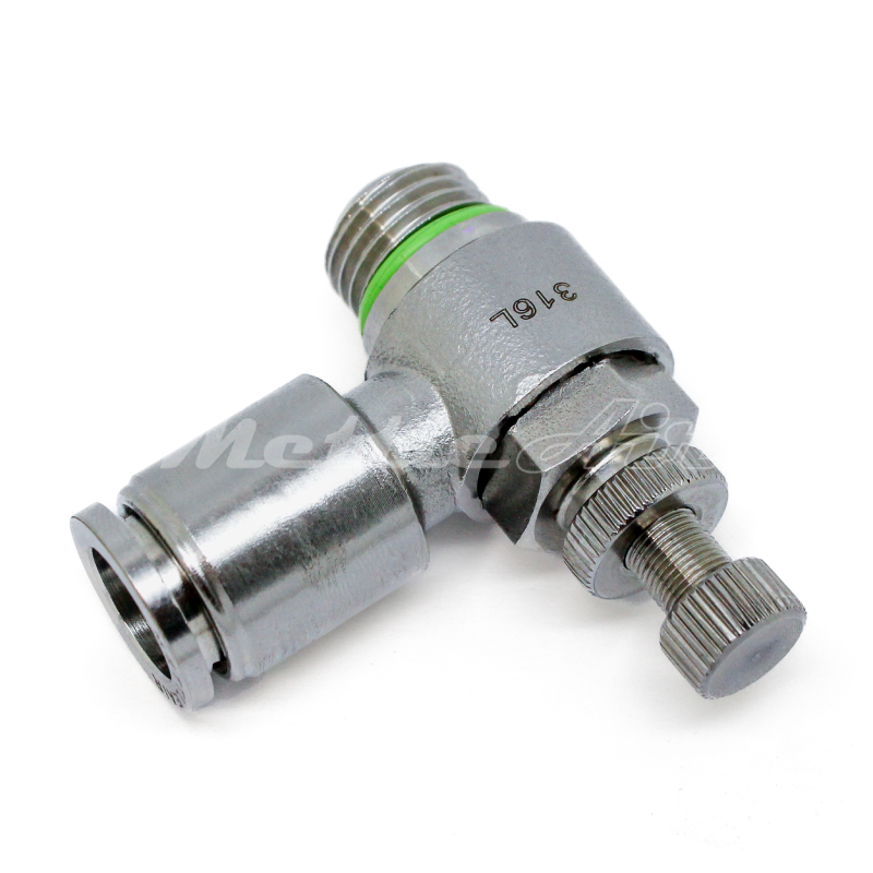 316L Stainless Steel Push To Connect Speed Control Meter Out 8 mm OD - 1/8" BSPP (G) Male Fitting