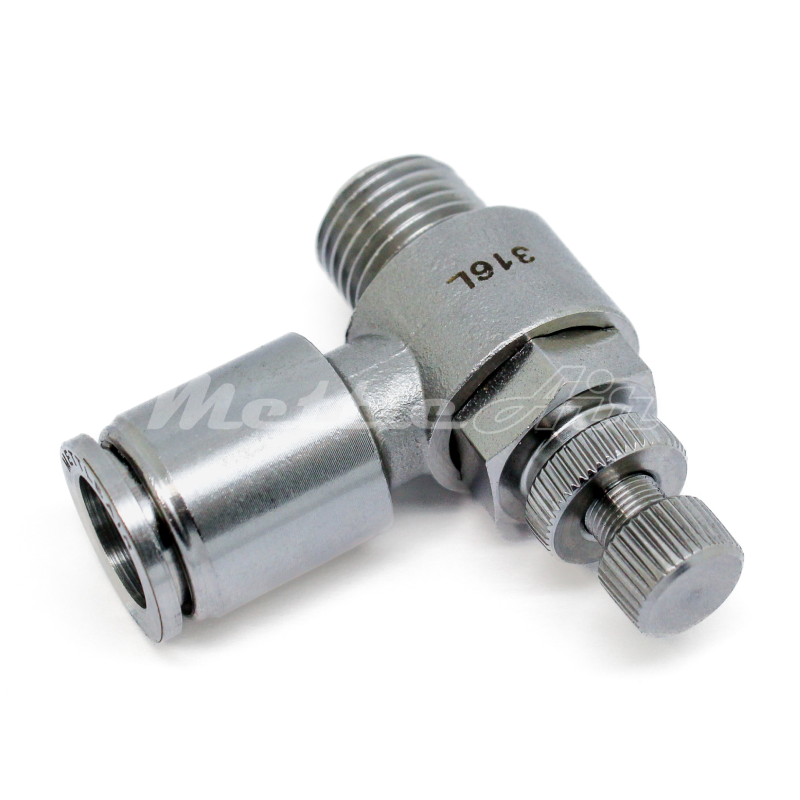 316L Stainless Steel Push To Connect Speed Control Meter Out 1/4" OD x 1/4" NPT Male Fitting