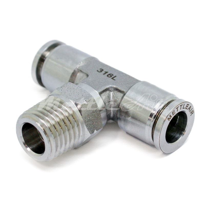 316L Stainless Steel Push To Connect Branch Tee Fitting 1/4" OD x 3/8" NPT Male