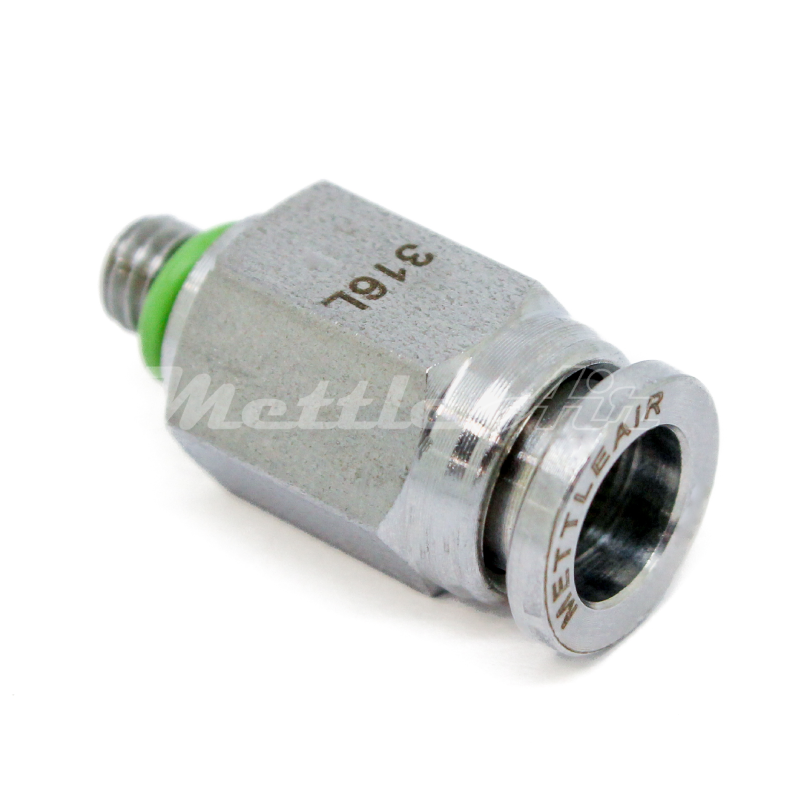 316L Stainless Steel Straight Push To Connect Fitting 3/16" OD x 10-32 UNF Male