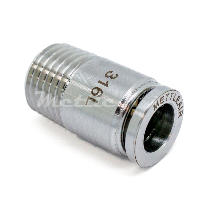 Raccord mâle droit rond SS 316L PTC, diamètre extérieur 3/8" - filetage NPT 1/4"