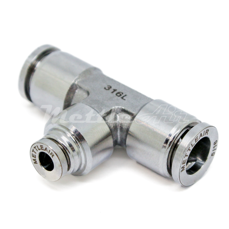 316L Stainless Steel Push To Connect REDUCER Tee Fitting 8 mm OD - 1/4" OD