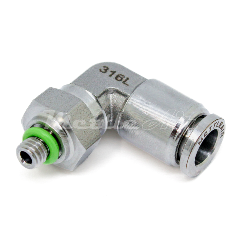 Raccord coudé à pousser en acier inoxydable 316L, diamètre extérieur 5/32" x 10-32 UNF mâle
