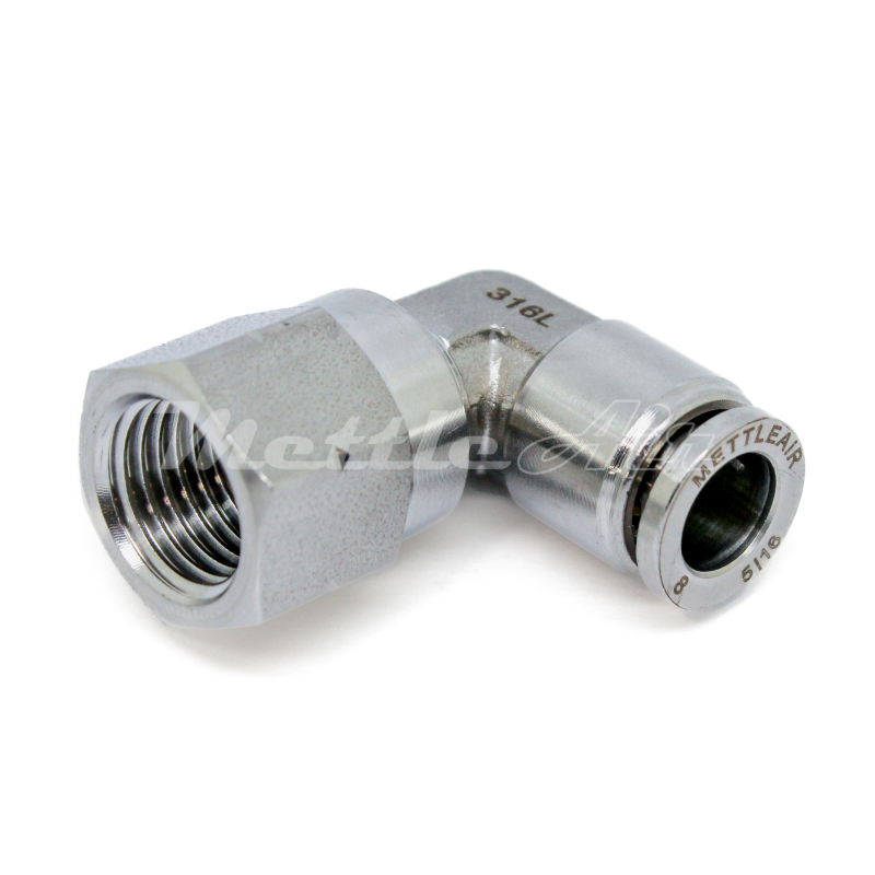 Stainless Steel 316L Push to Connect 90° Female Elbow Connector 5/16" OD - 1/4" NPT Female