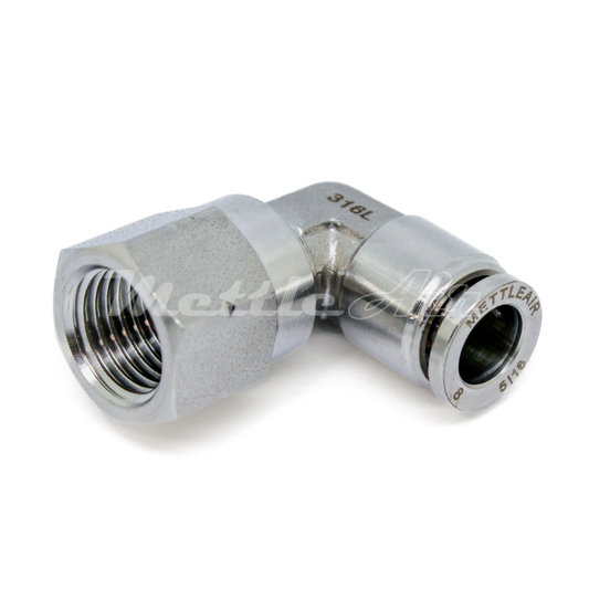 Stainless Steel 316L Push to Connect 90° Female Elbow Connector 10 mm OD - 3/8" BSPP (G)