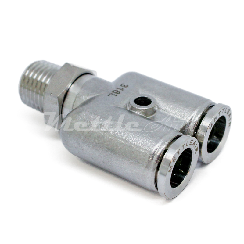 Raccord en Y mâle à pousser en acier inoxydable 316L, diamètre extérieur 1/4" x NPT mâle 1/8"