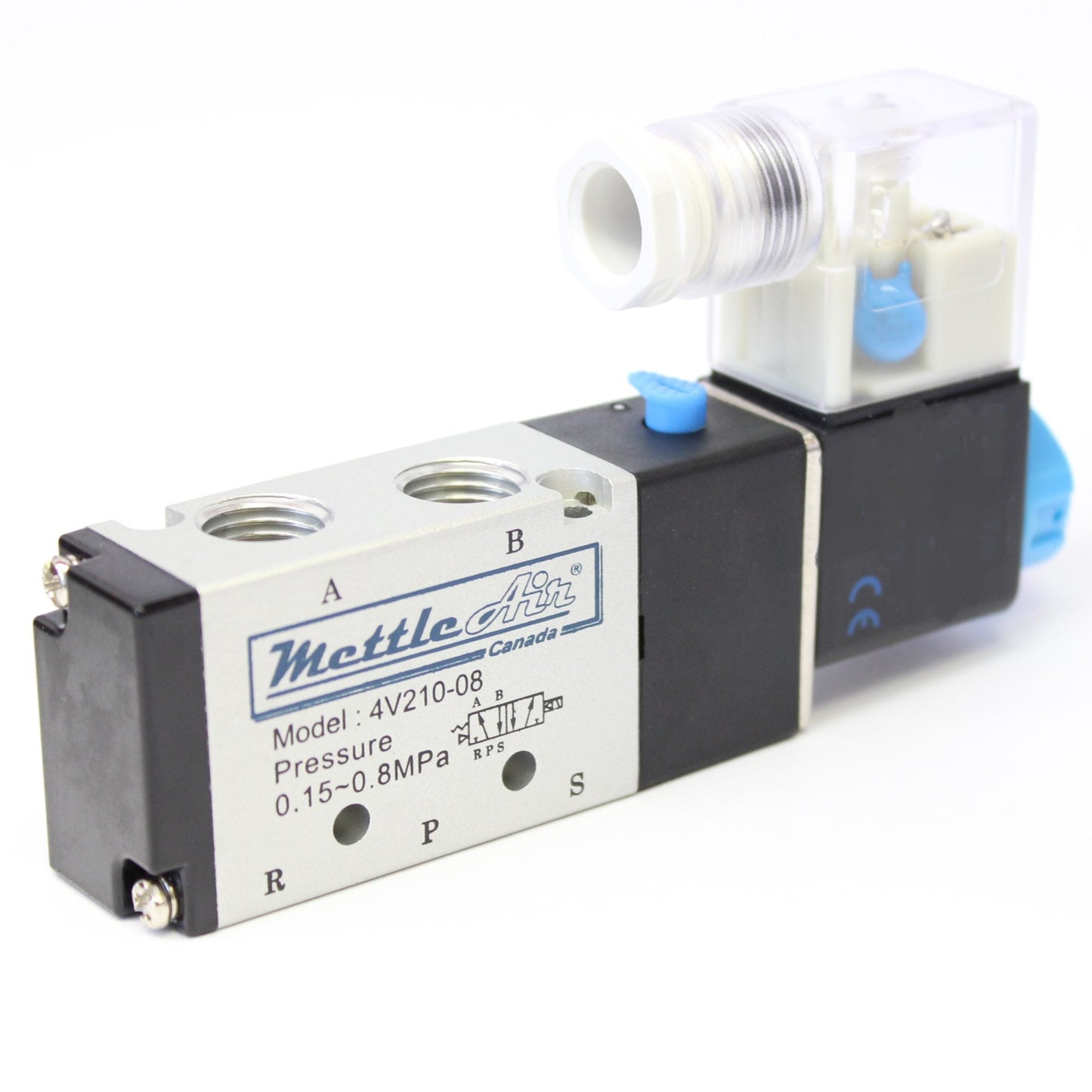 5 Ports 4 Way 2 Position Valve 1/4" NPT (Exh. 1/8") DIN Connector Single Solenoid DC 24V