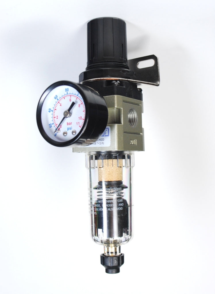 Filtre régulateur PIGGYBACK 1/8" NPT, vidange automatique, 550 l/min avec support et manomètre 160 psi