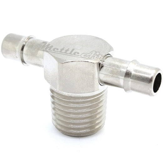Nickel-Plated Brass Barbed Male Tee 1/4" Hose ID - 1/4" NPT Single Barb Design