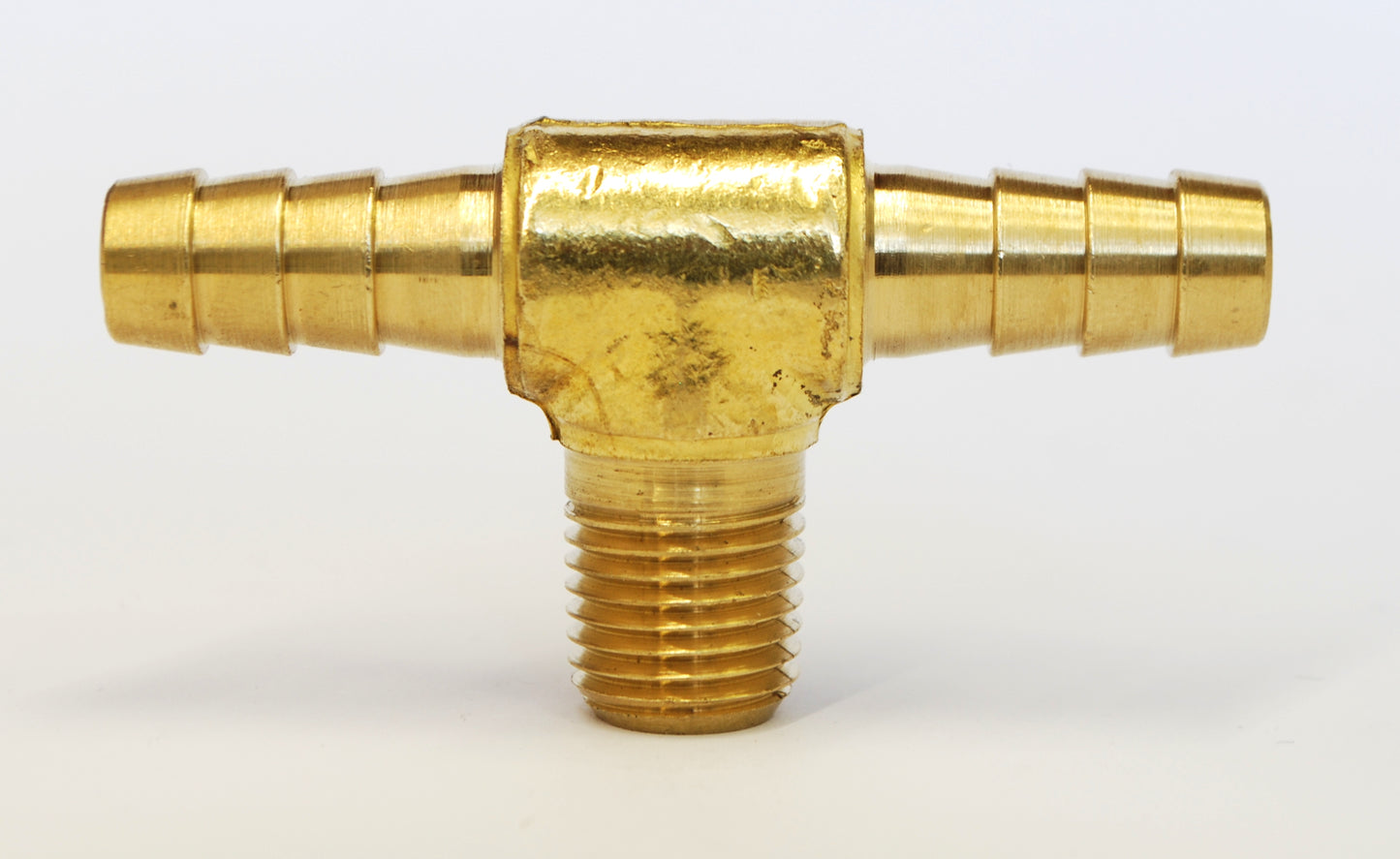 Brass Barbed Male Tee 3/8" Hose ID - 1/4" NPT Single Barb Design