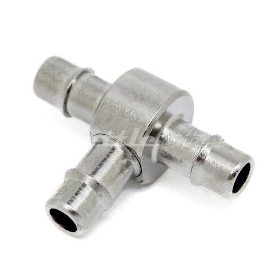 Brass Tee Union 3/16" Hose ID Barb - 3/16" Hose ID Barb Nickel Plated, Single Barb Design