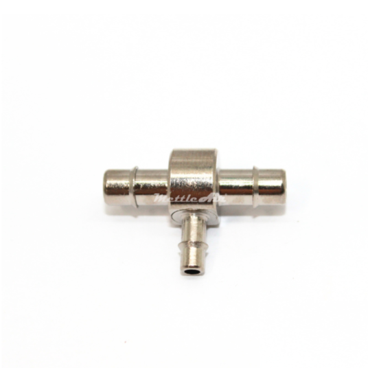 Brass Tee Union 1/8" Hose ID Barb - 1/16" Hose ID Barb REDUCER, Nickel Plated, Single Barb Design