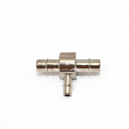 Brass Tee Union 3/16" Hose ID Barb - 1/8" Hose ID Barb REDUCER, Nickel Plated, Single Barb Design