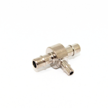 Brass Tee Union 3/16" Hose ID Barb - 1/8" Hose ID Barb REDUCER, Nickel Plated, Single Barb Design