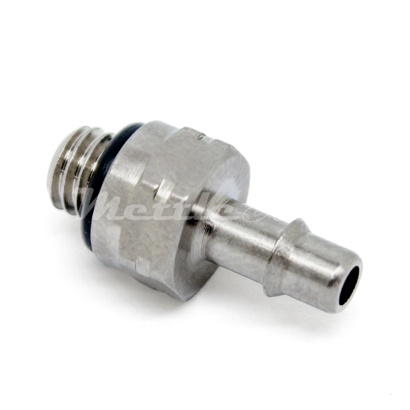 Brass Straight Male 1/8" Hose ID Barb - M5 x 0.8 Male Nickel Plated, Single Barb Design