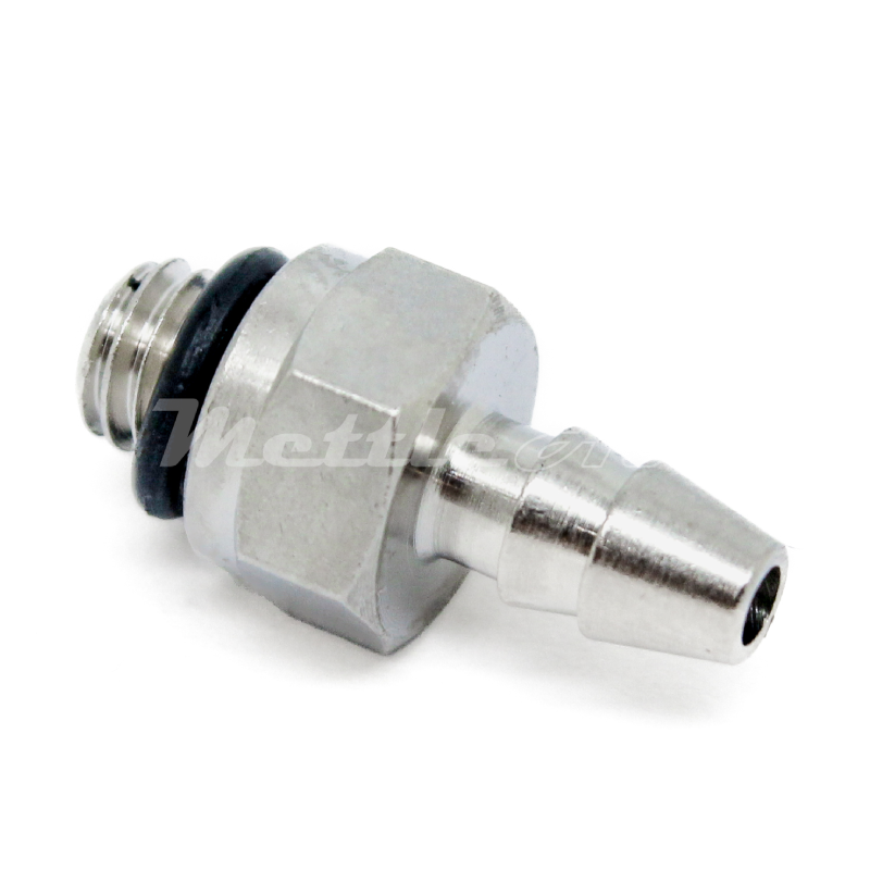 Brass Straight Male 1/8" Hose ID Barb - 10-32 UNF Nickel Plated, Double Barb Design