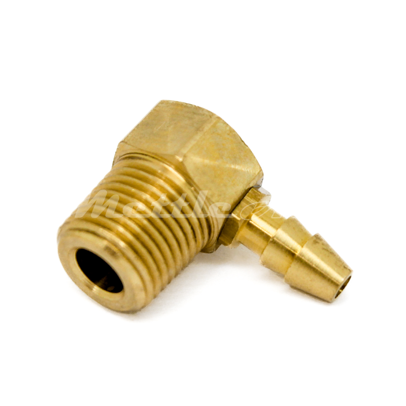 Brass 90° Male Elbow 0.17" Hose ID Barb - 1/8" NPT Male Double Barb Design