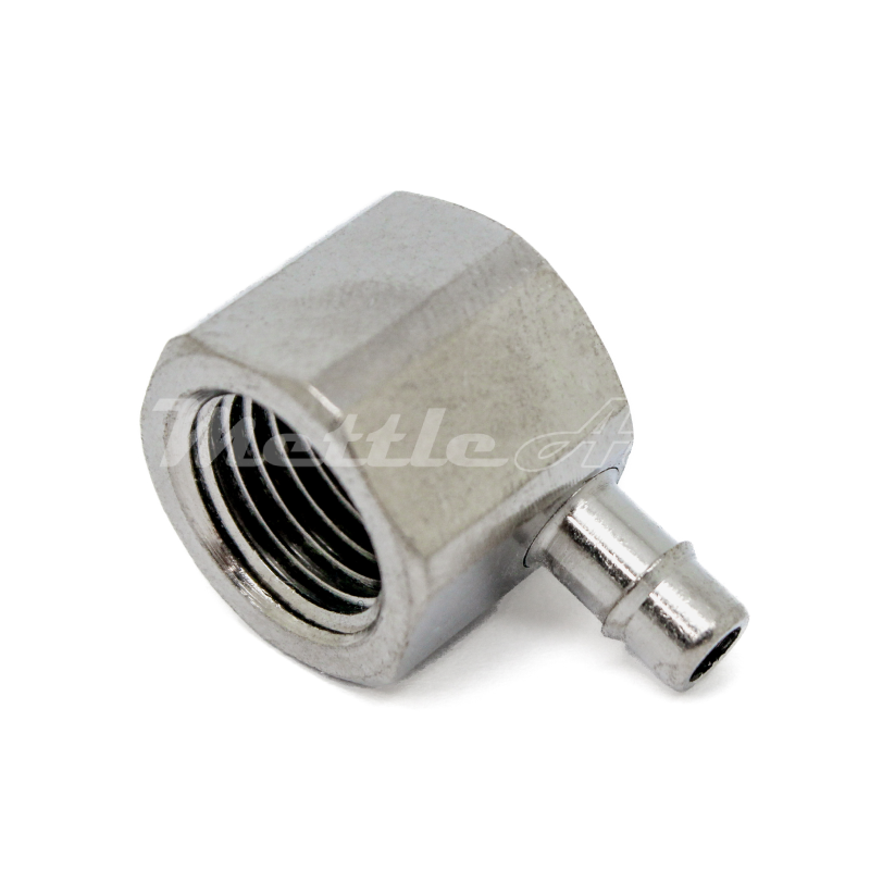 Brass 90° Female Elbow 3/16" Hose ID Barb - 1/4" NPT Female Nickel Plated, Single Barb Design