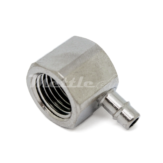 Brass 90° Female Elbow 3/16" Hose ID Barb - 1/4" NPT Female Nickel Plated, Single Barb Design