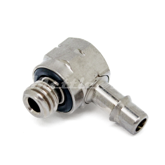 Nickel-Plated Brass 90° Male Elbow 1/8" Hose ID Barb - M5 x 0.8 Male, Single Barb Design