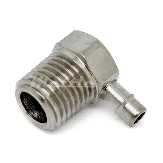 Nickel-Plated Brass 90° Male Elbow 3/16" Hose ID Barb - 1/4" NPT Male, Single Barb Design