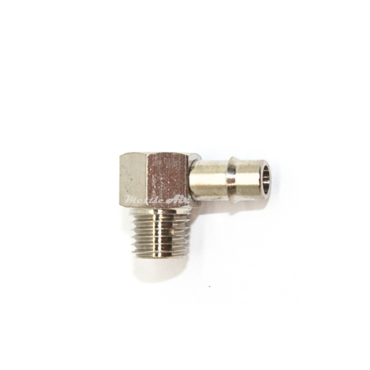 Brass 90° Male Elbow 3/16" Hose ID Barb - 1/16" NPT Male Nickel Plated, Single Barb Design