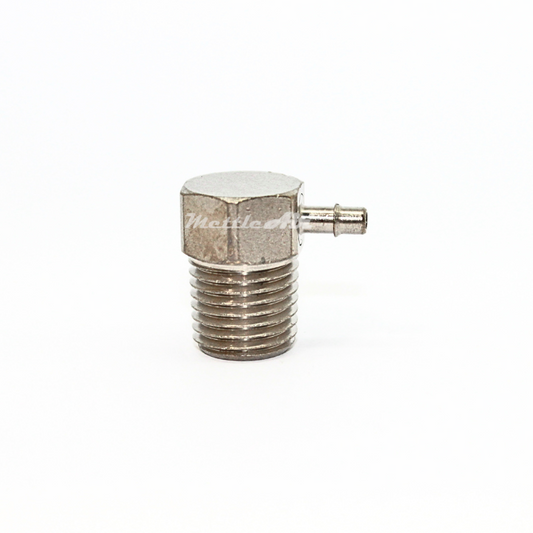 Brass 90° Male Elbow 3/16" Hose ID Barb - 1/4" NPT Male Nickel Plated, Single Barb Design