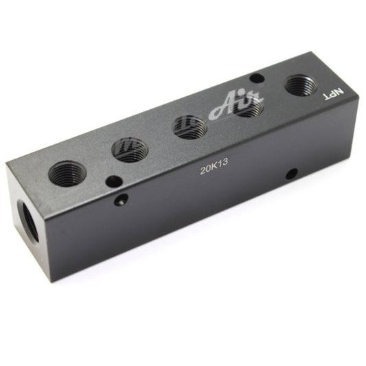 Manifold 2 x 1/4" NPT IN - 5 x 1/4" NPT Out WIDE (1.5" Centre to Centre) 90° Output Ports