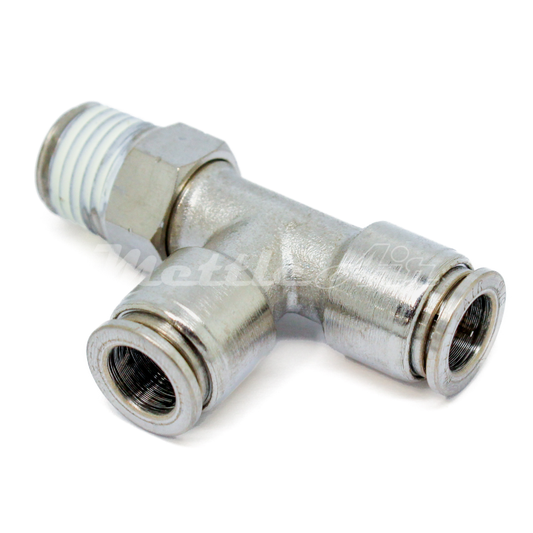 Nickel Plated Brass Push to Connect Male Run Tee 8 mm OD - 1/4" NPT