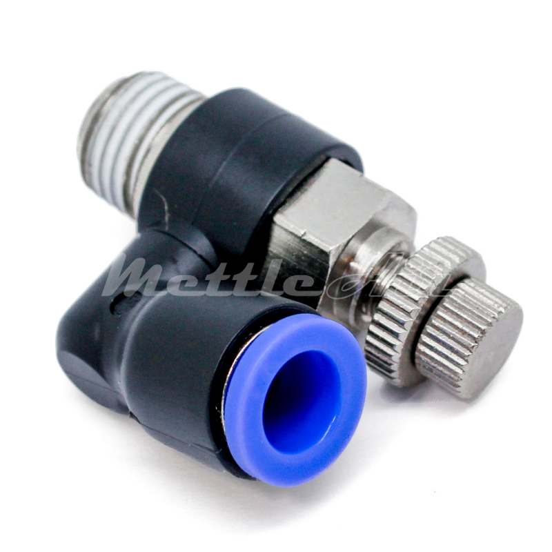 Push to Connect Universal Elbow Speed Control METER OUT 1/4" OD - 1/4" NPT Male