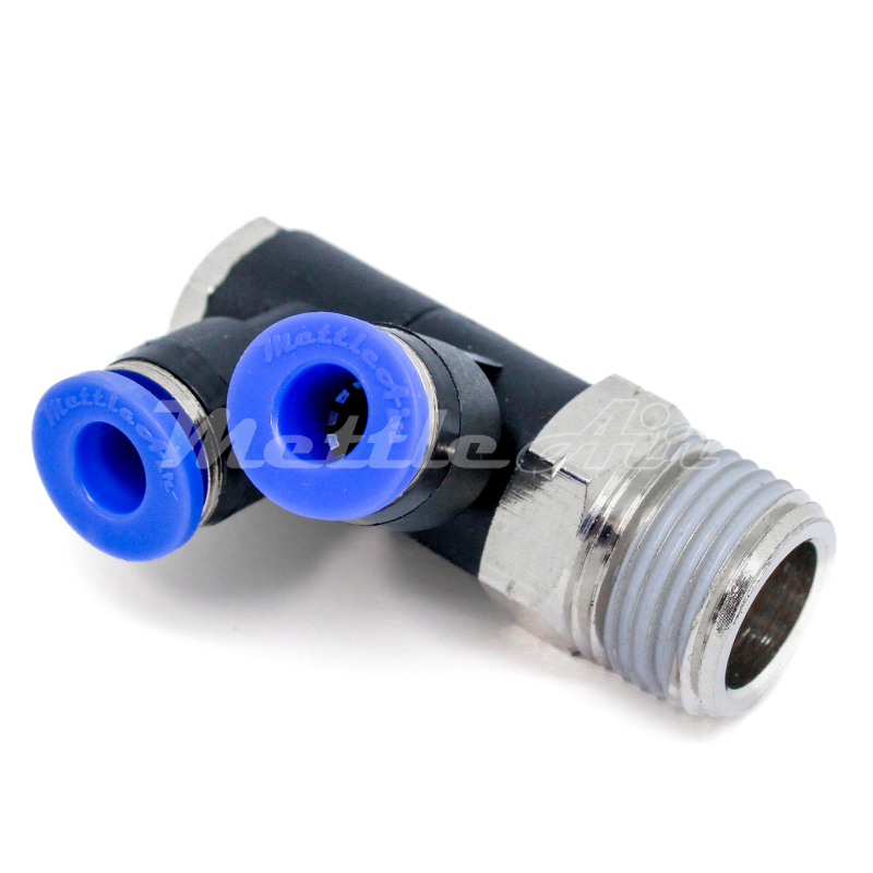 Push to Connect Male Swivel Double Banjo Elbow 10 mm OD - 1/4" BSPT (R) Male