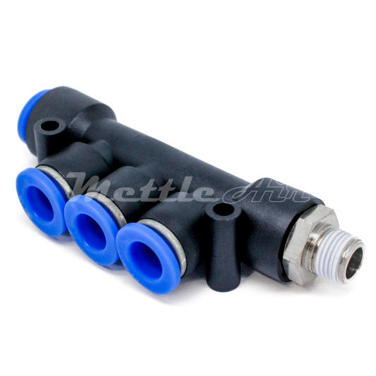 Push to Connect Inline Branch Manifold Union Fitting 8 mm OD x 1/4" NPT Male